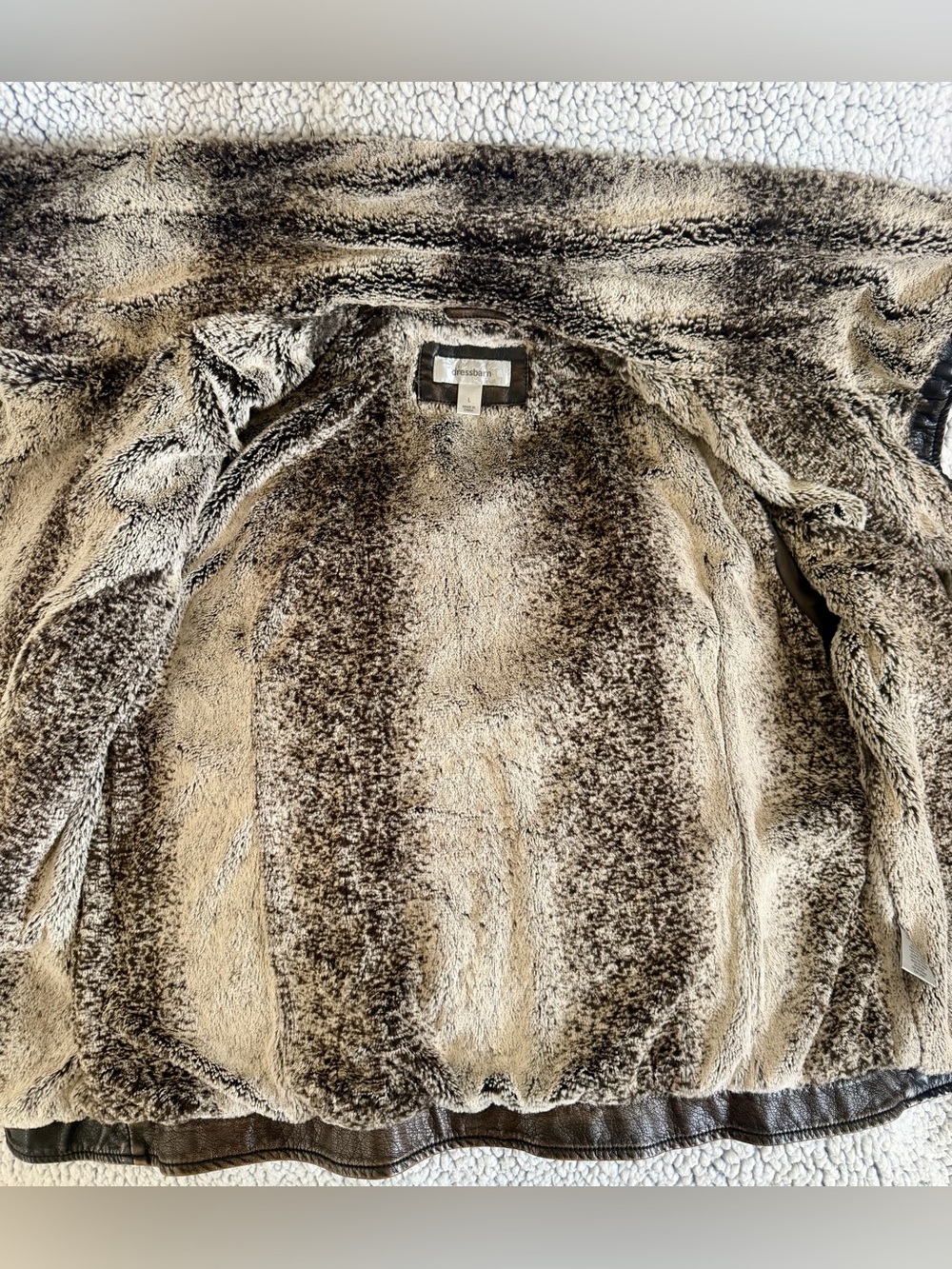 dressbarn Dark Brown Leather Jacket with Faux Fur Shawl Collar - Picture 3 of 11